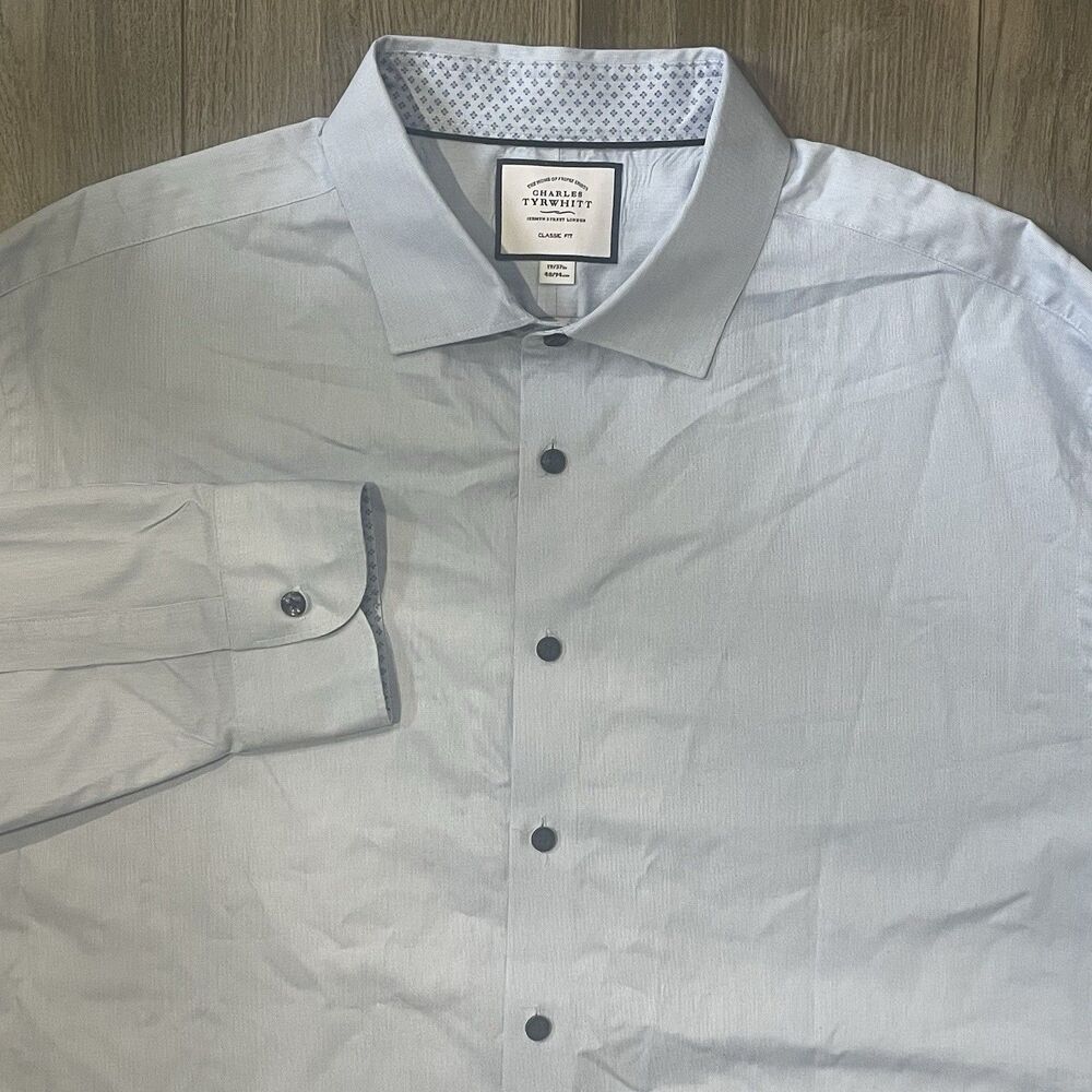 Charles Tyrwhitt Button Up Shirt Men's 19 Blue Classic Fit Business Long Sleeve